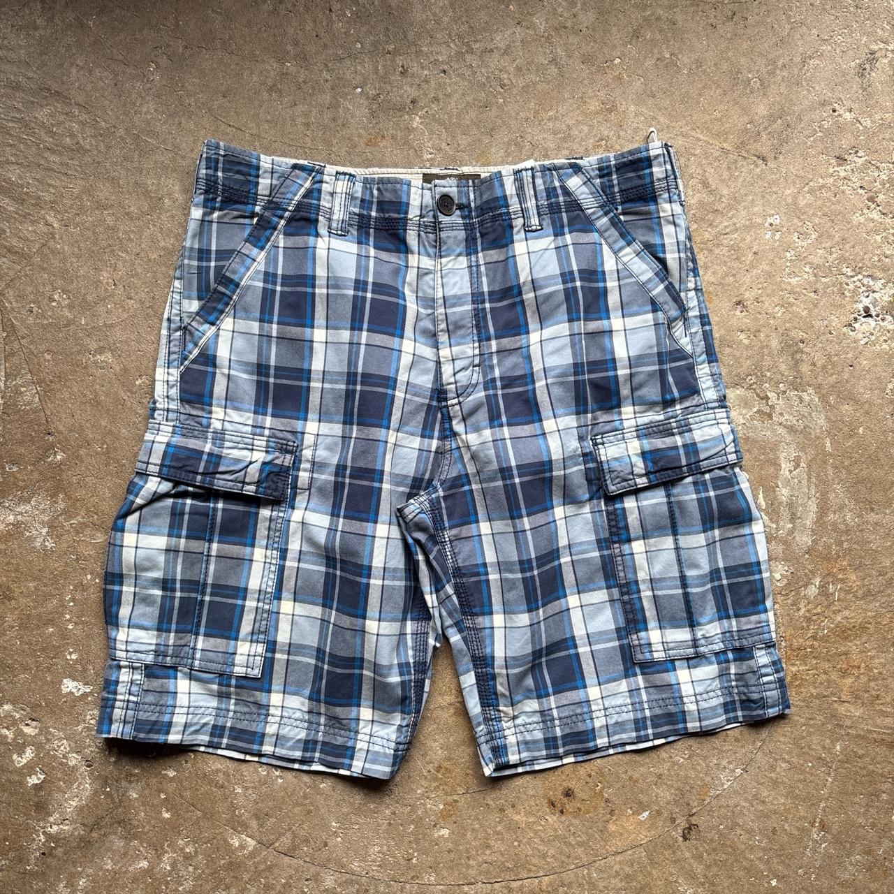 Blue chequered Timberland cargo shorts