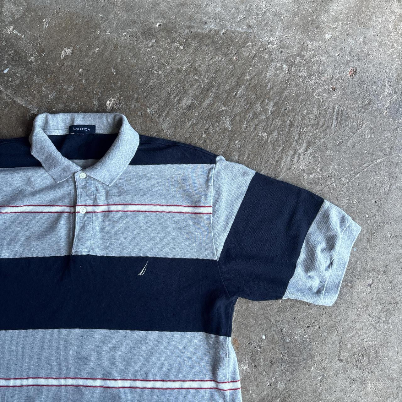 Grey & Navy Nautica Striped Polo Shirt