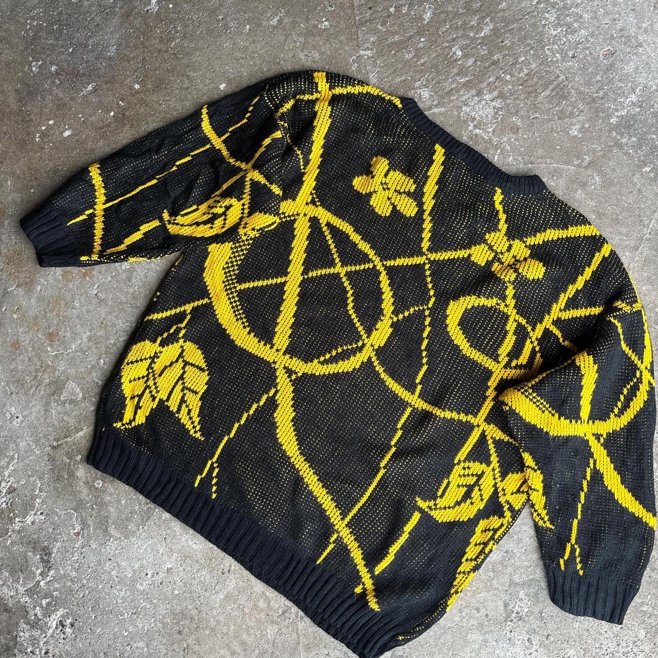 Black & Yellow Patterned Knitted Jumper - XL (women’s)