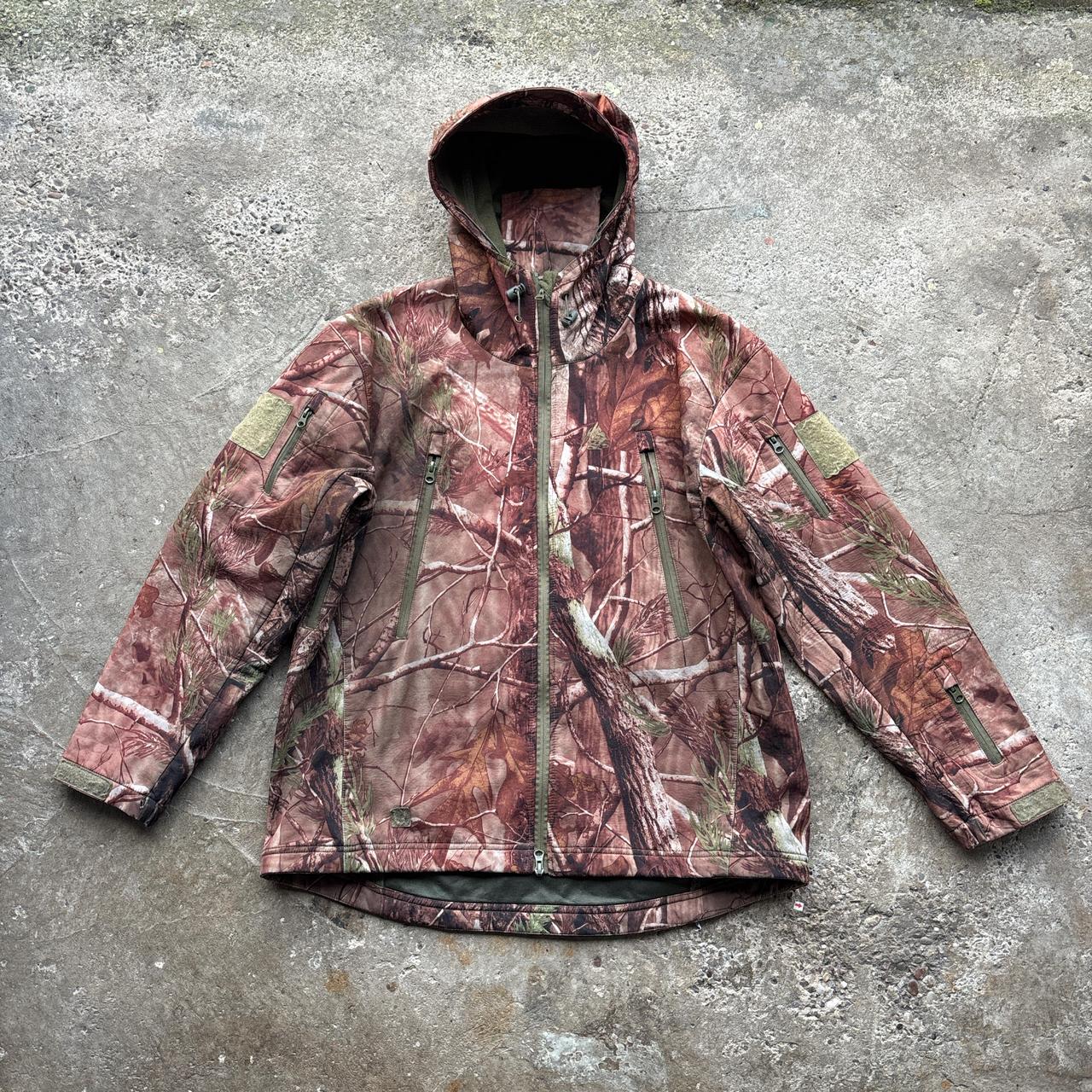 Brown real tree hooded active jacket