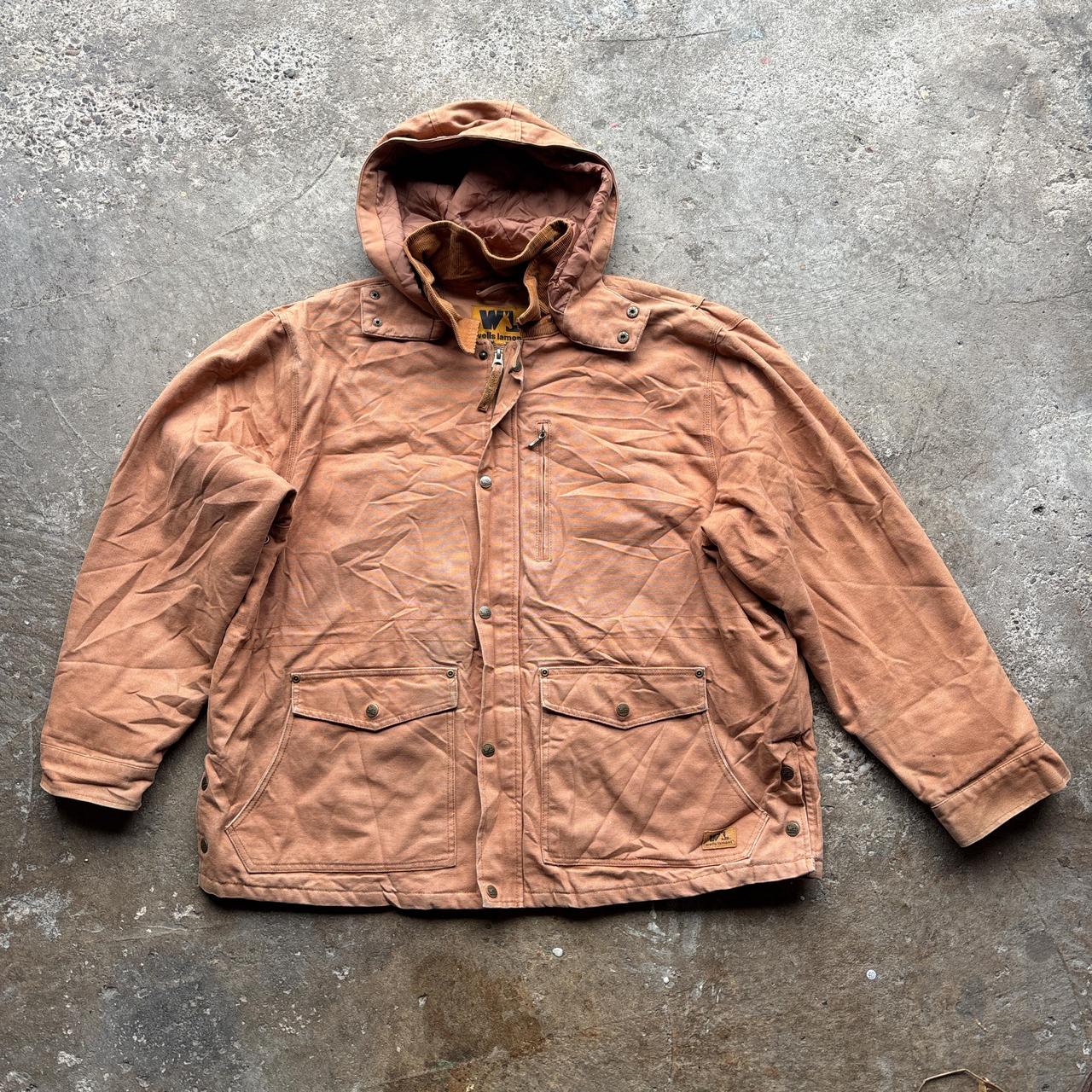 Wells Lamont Tan workwear jacket with corduroy collar and removable hood