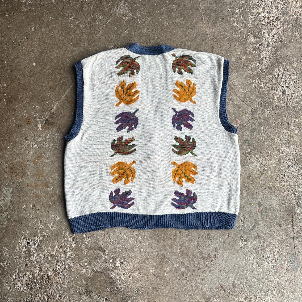 Blue & White Cotton Patterned Vest Jumper - XL