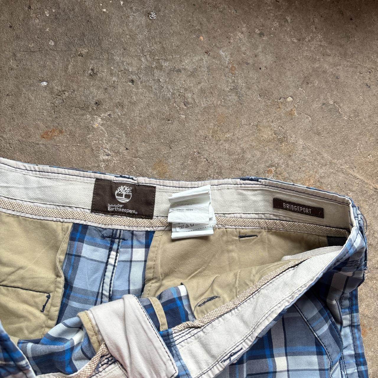 Blue chequered Timberland cargo shorts