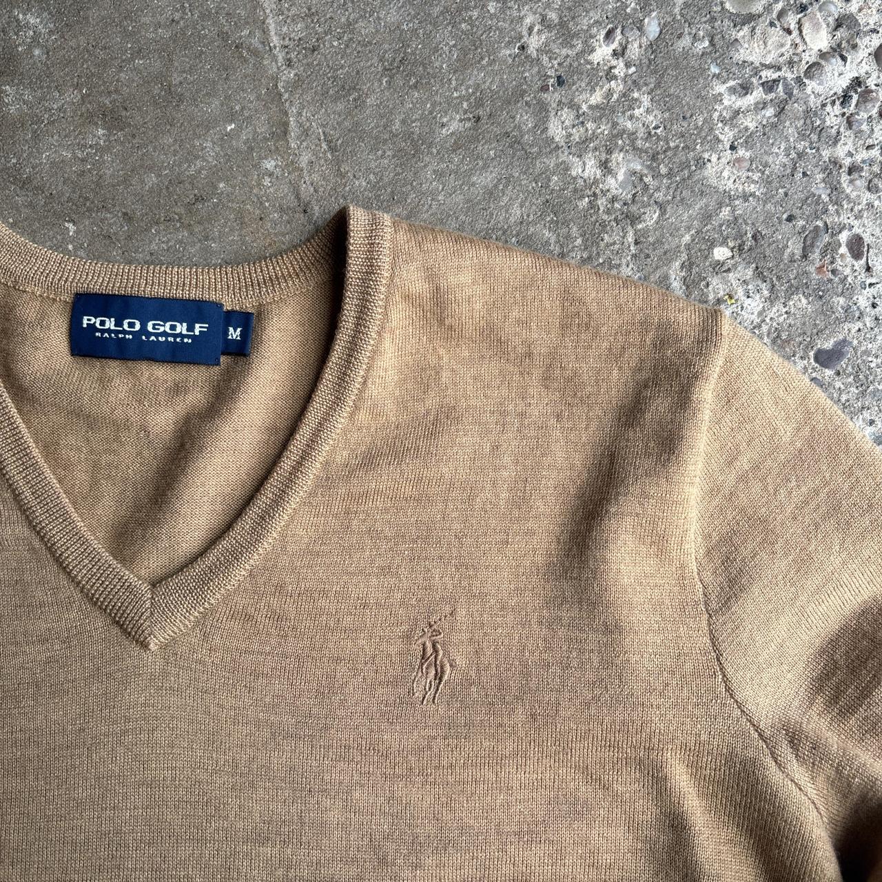 Tan Polo Golf V-Neck Jumper - M