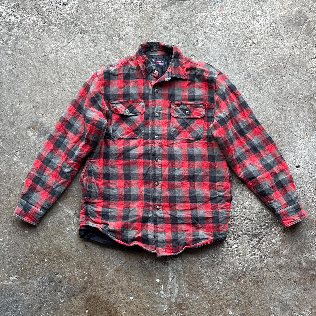 Red, grey and black plaid Wrangler workwear shirt