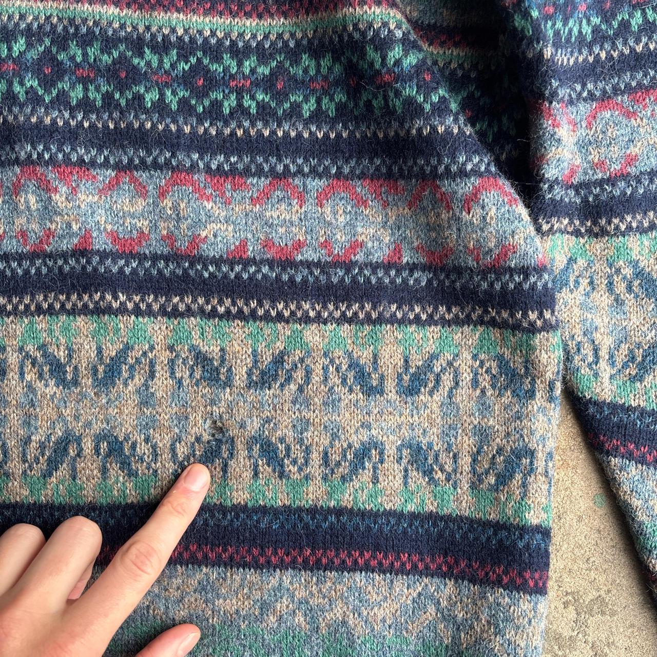 Navy Patterned Design Wool Button Jumper - L