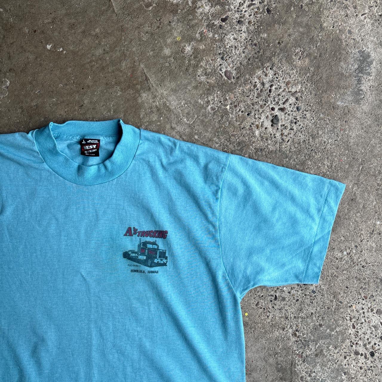 Blue Single Stitch Graphic Truck T-Shirt - L