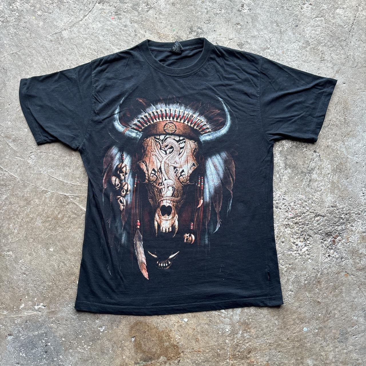 Black Spiral graphic tee with tribal prints