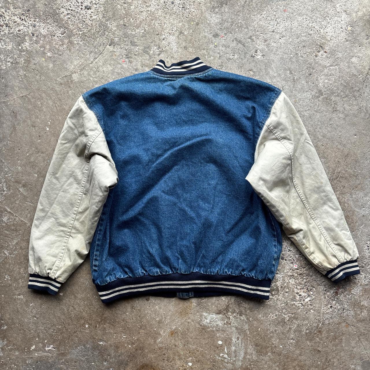 90s Blue Denim and cream letterman jacket