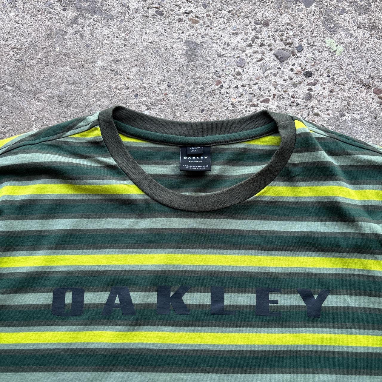 Orange and green striped Oakley T-shirt - M