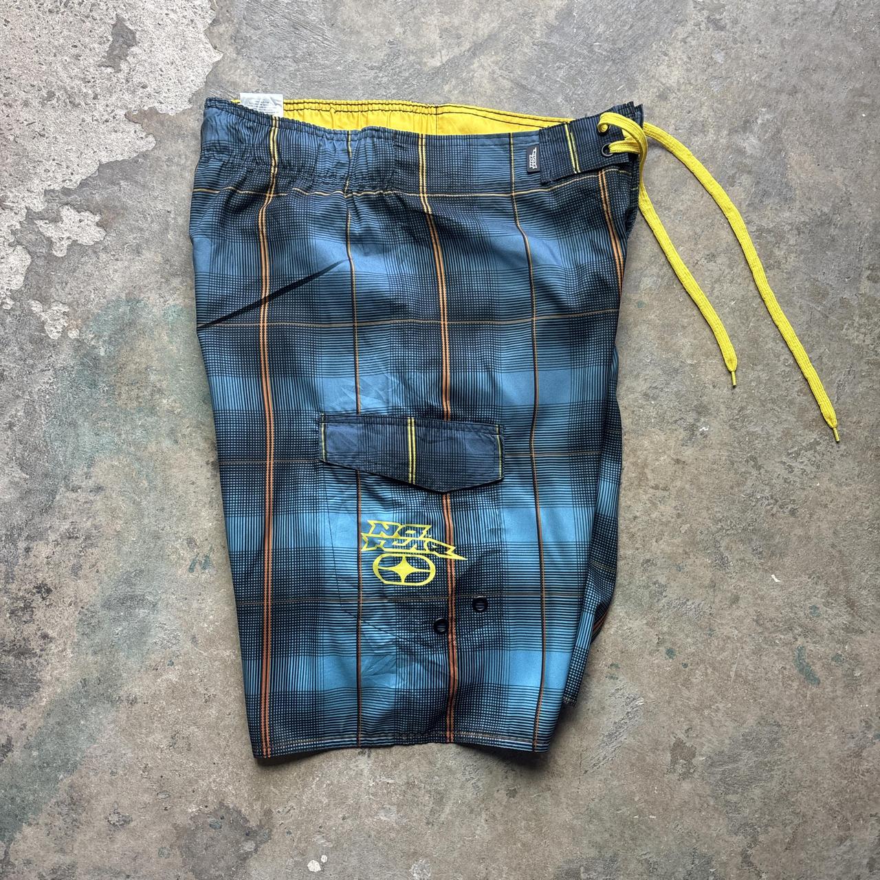 Blue No Fear chequered board shorts - L