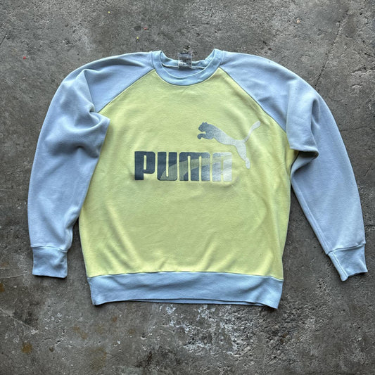 Grey and yellow Puma sweatshirt with German print at the back