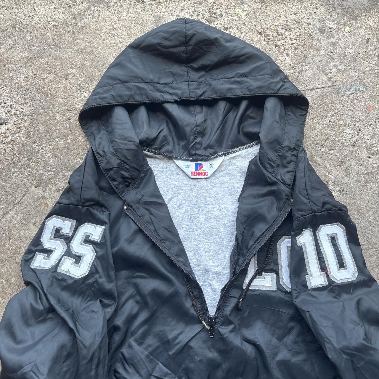 90s black hooded baseball track jacket