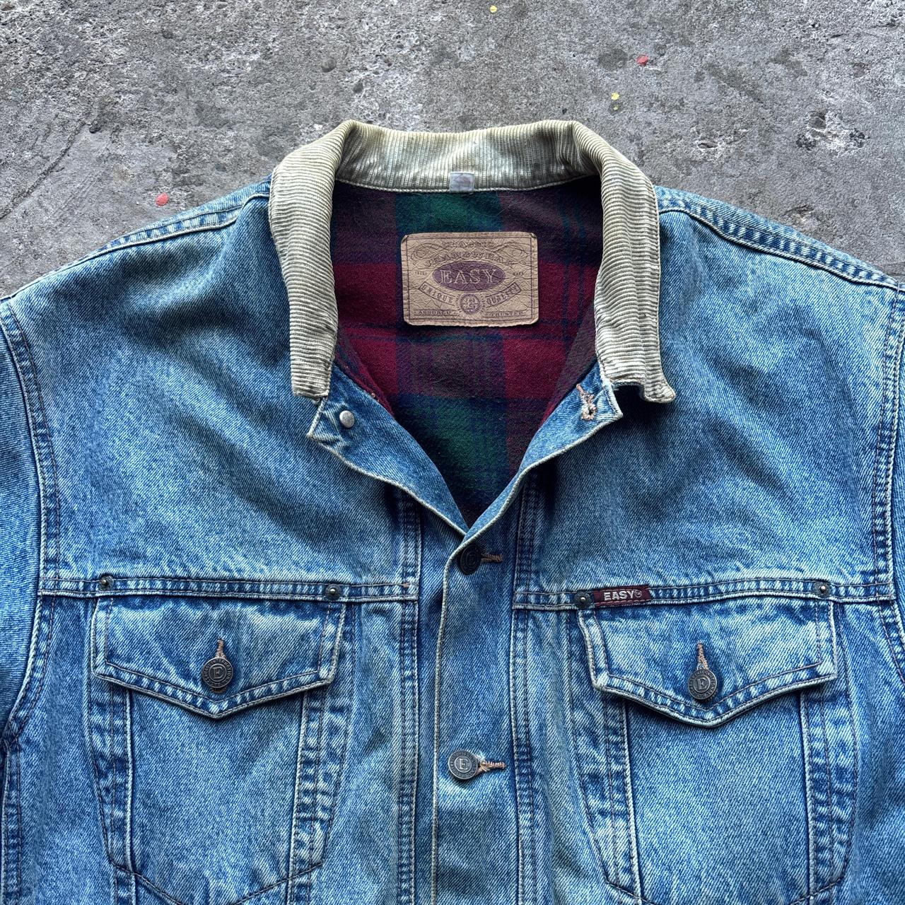 90s Easy Blue Denim Trucker jacket with flannel