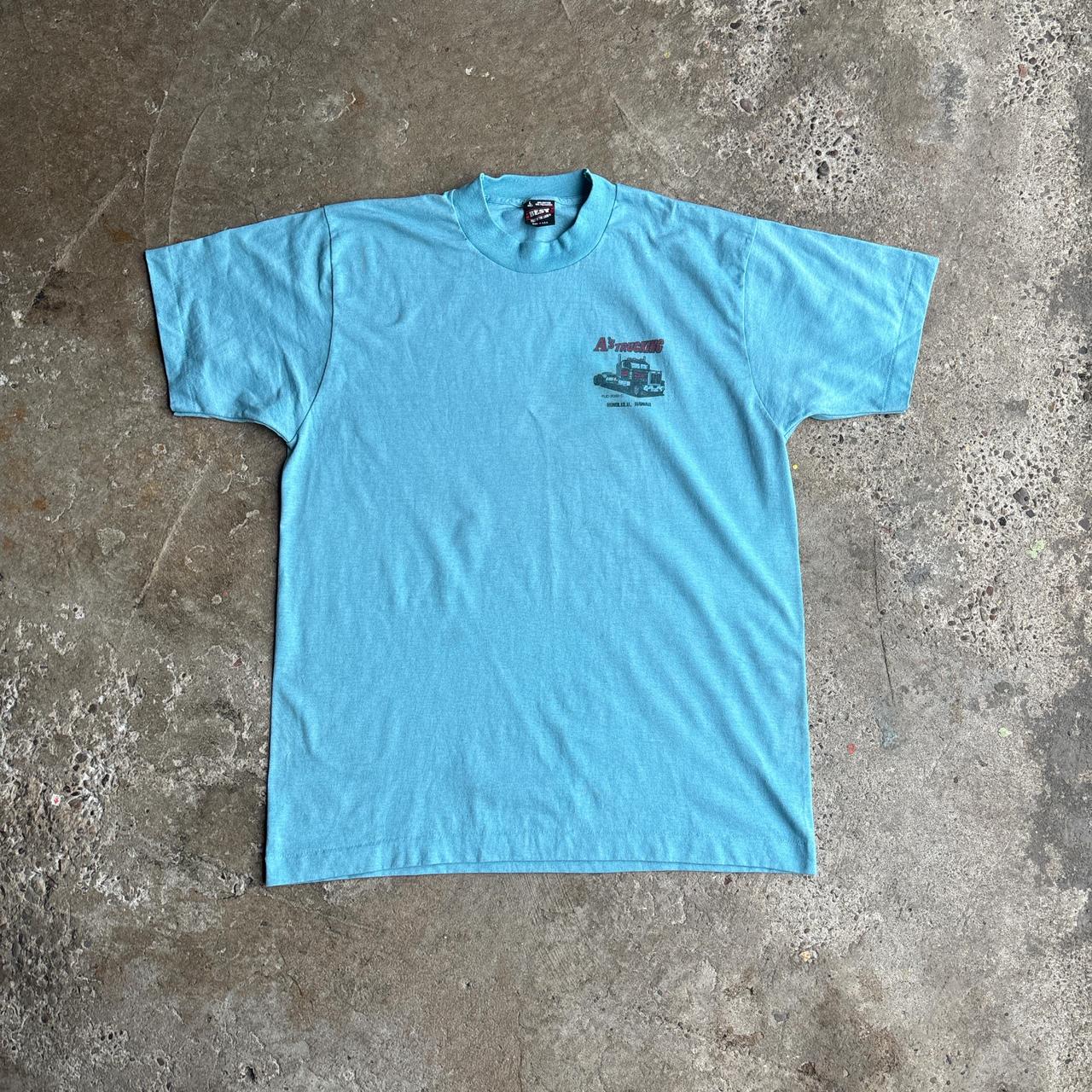 Blue Single Stitch Graphic Truck T-Shirt - L