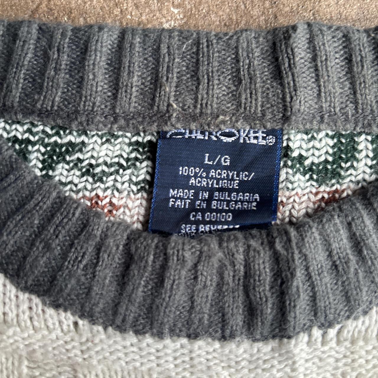 Grey & Cream Patterned Knitted Jumper - L