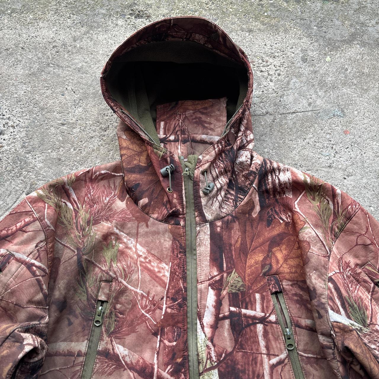 Brown real tree hooded active jacket