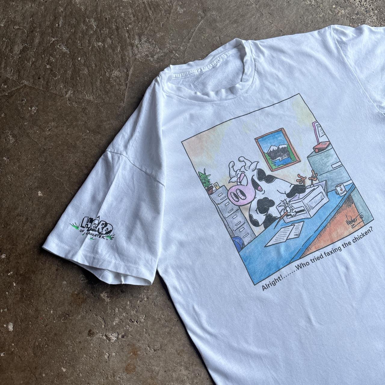 White Single Stitch Funny Graphic Cow T-Shirt - XL