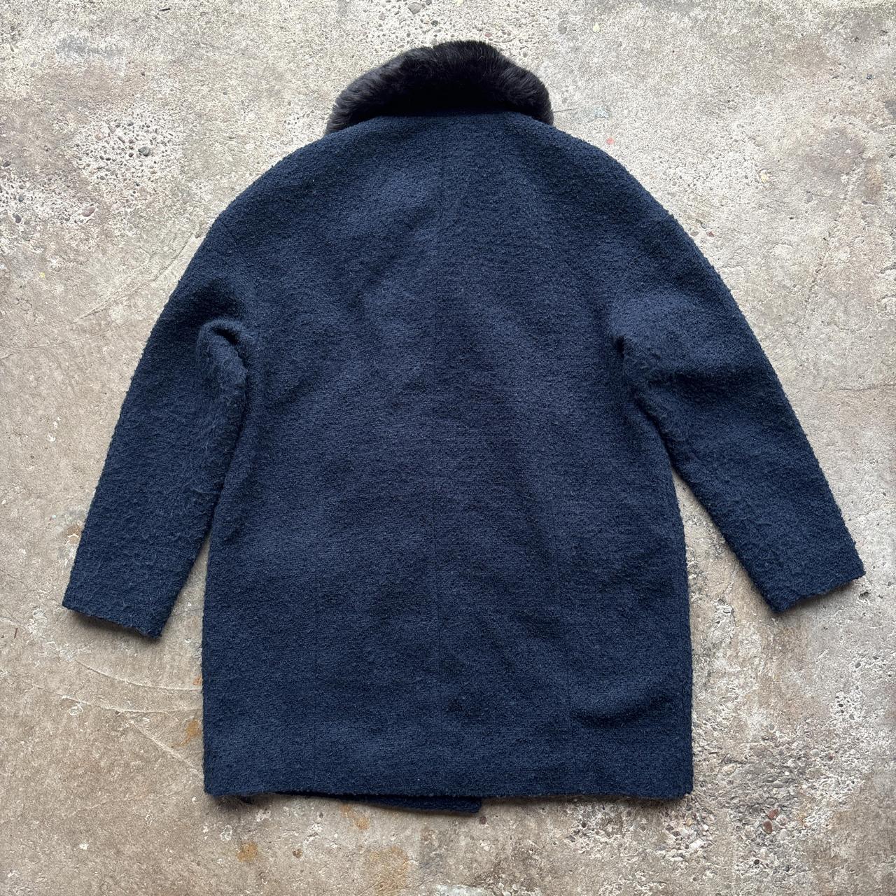 Navy Tommy Hilfiger wool blend peacoat with faux fur trim