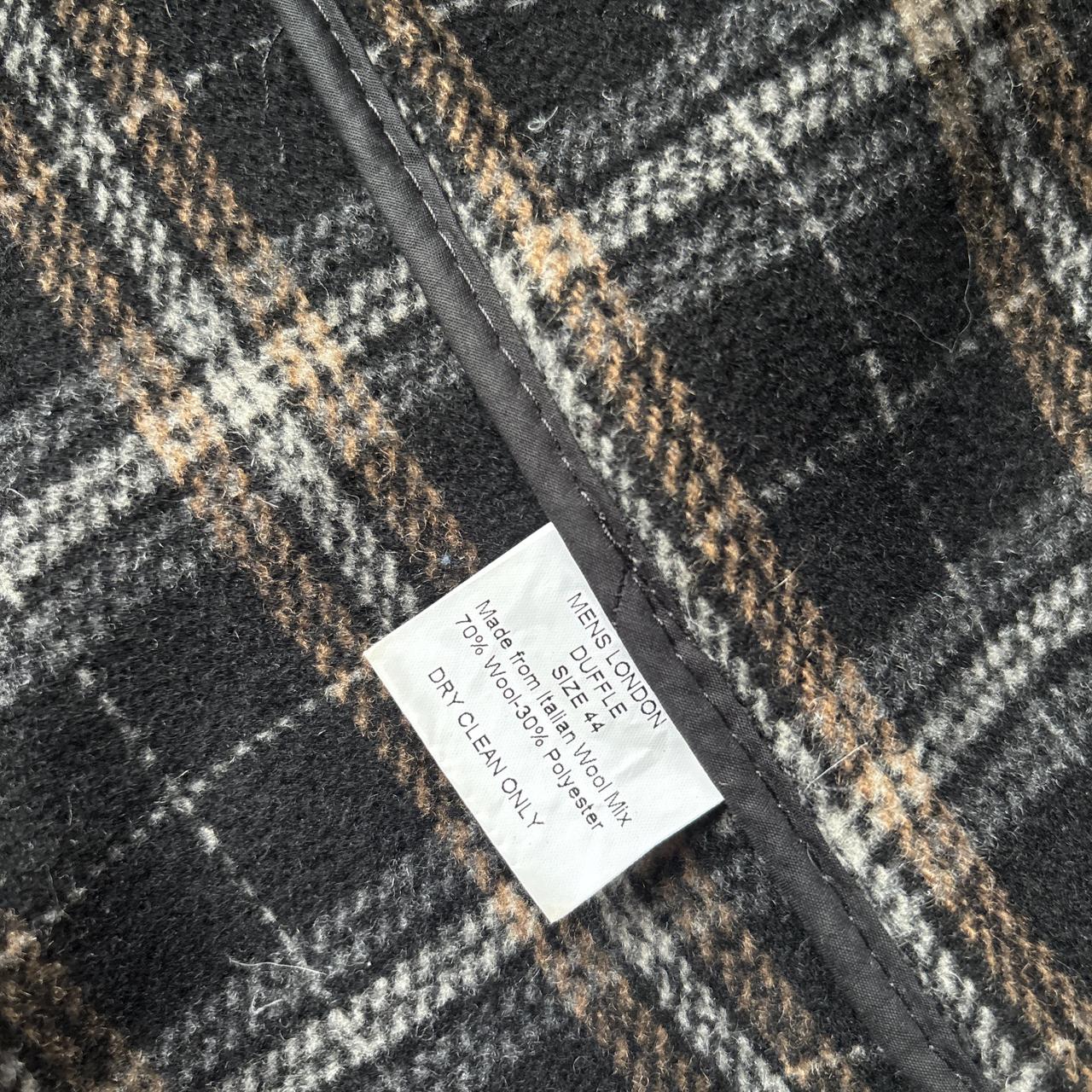 Black Montgomery wool duffle coat with chequered lining