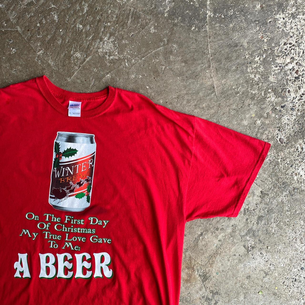 Red Gildan Christmas Beer Graphic T-Shirt - 2XL