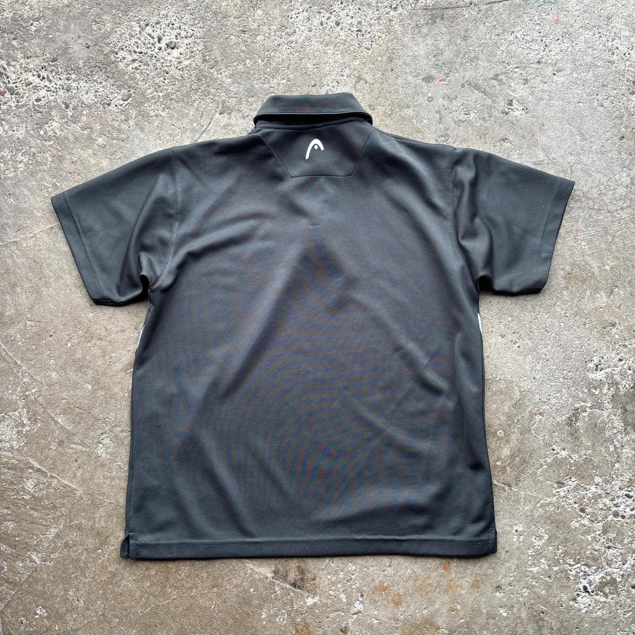 Grey and white Head quarter zip polo shirt - S