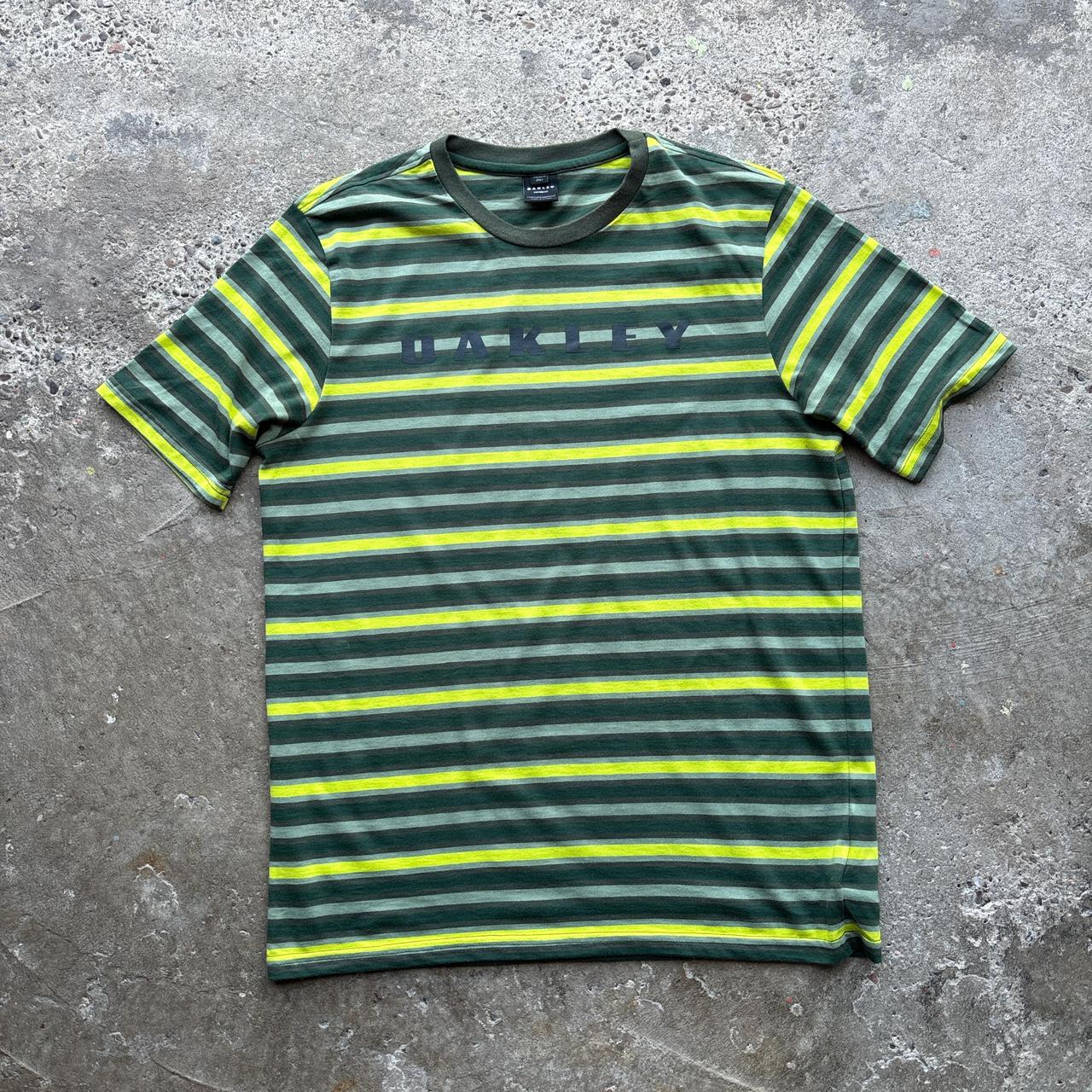 Orange and green striped Oakley T-shirt - M