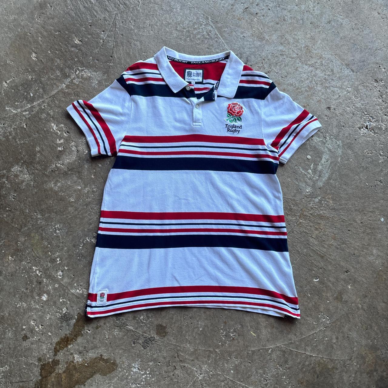 White Striped England Rugby Union Polo Shirt