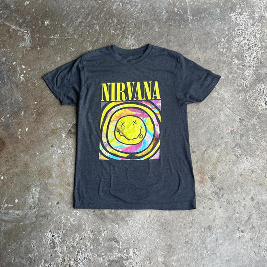 Dark Grey Nirvana Smiley Face Graphic T-Shirt