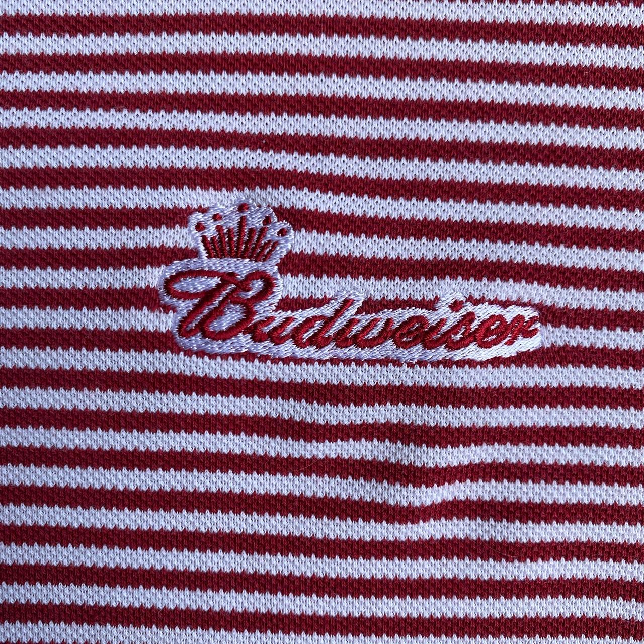 Red & White Striped Adidas ‘Budweiser’ Polo Shirt - L