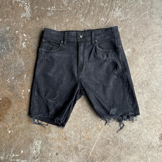 Black Denim Lee Ripped Jean Shorts - W28