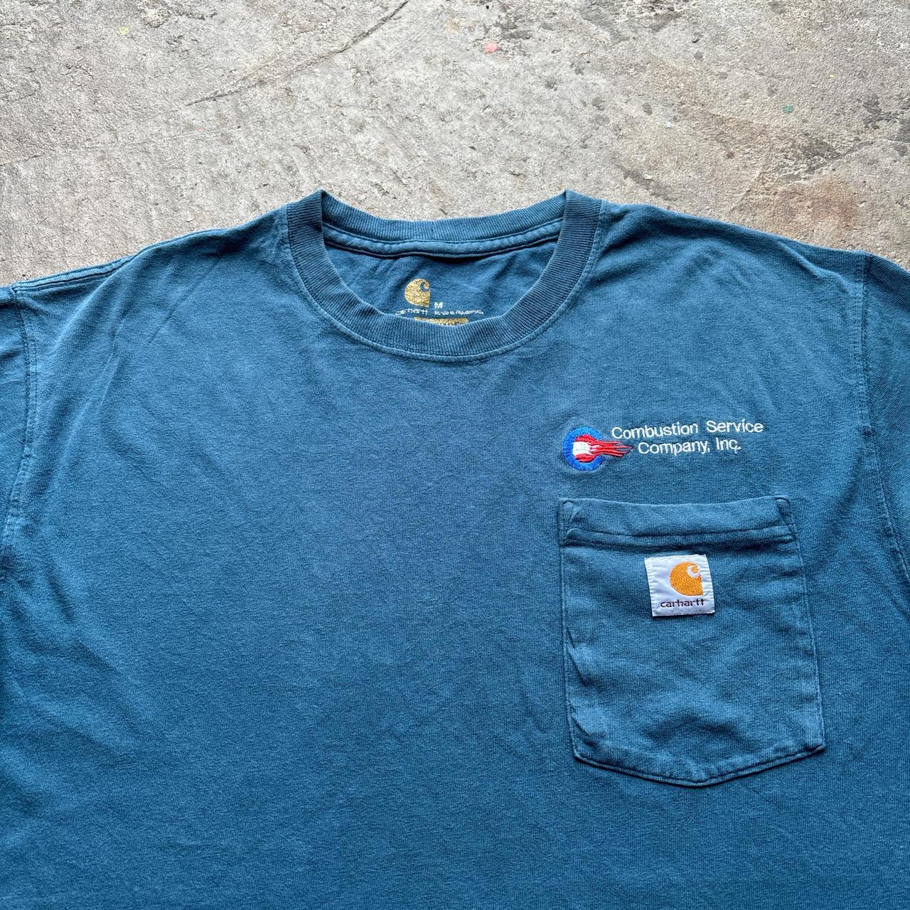 Blue Carhartt single pocket tee with company logo - M