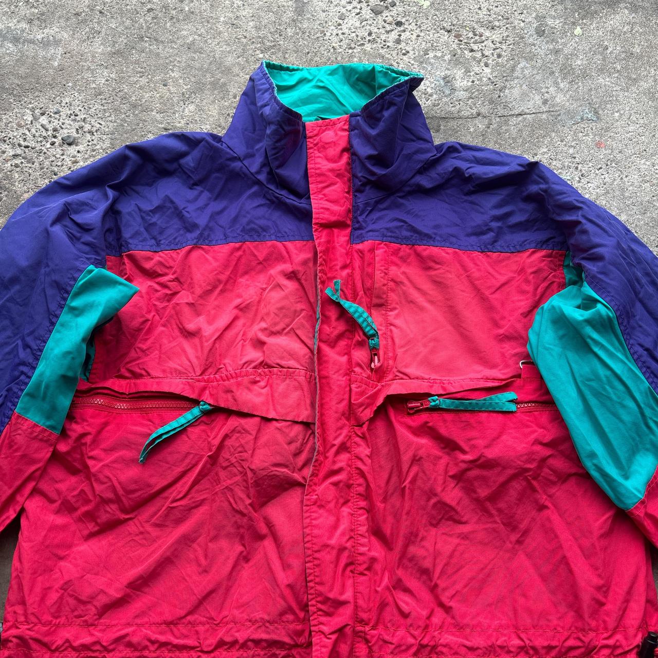 Vintage Red, purple and green Colombia rain jacket