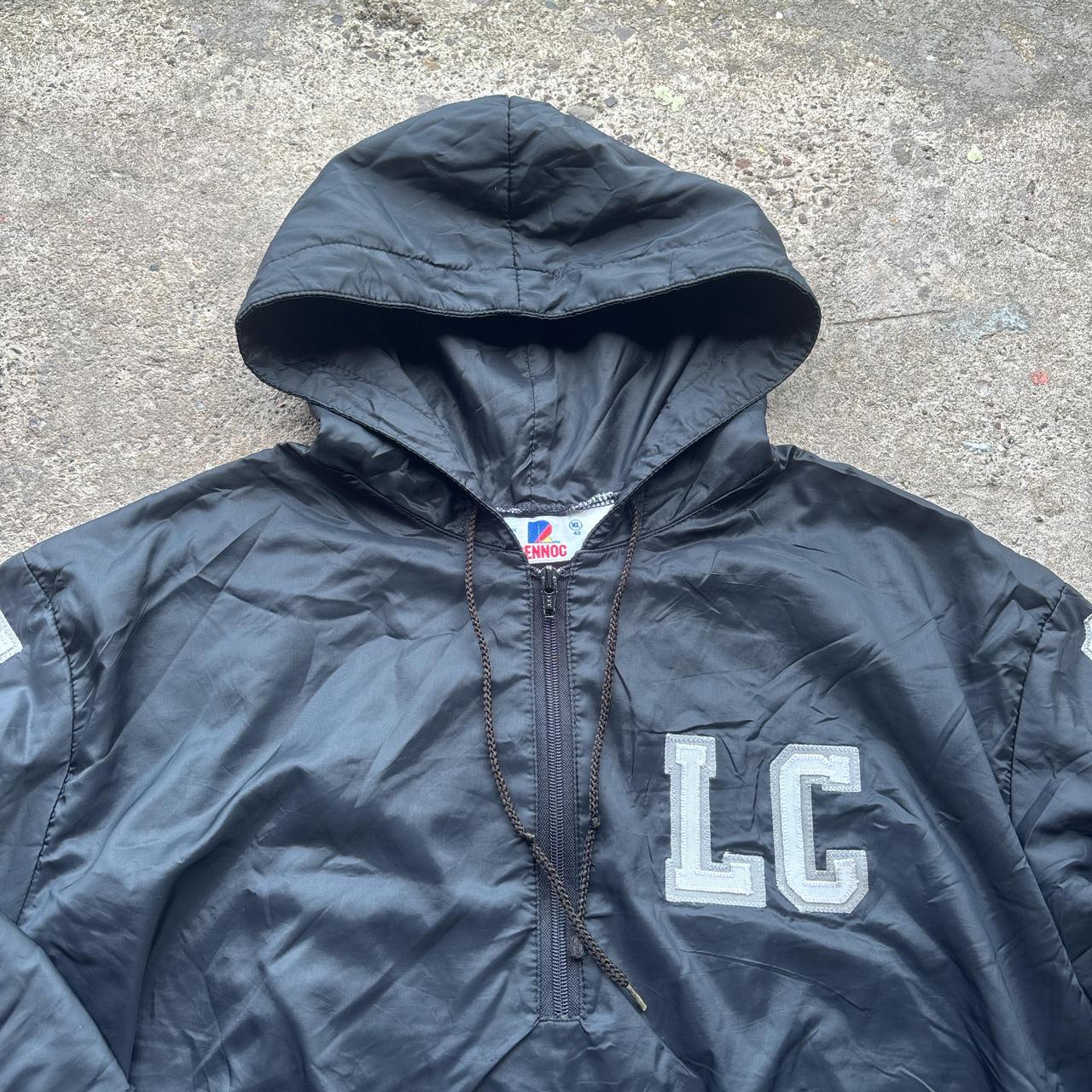 90s black hooded baseball track jacket