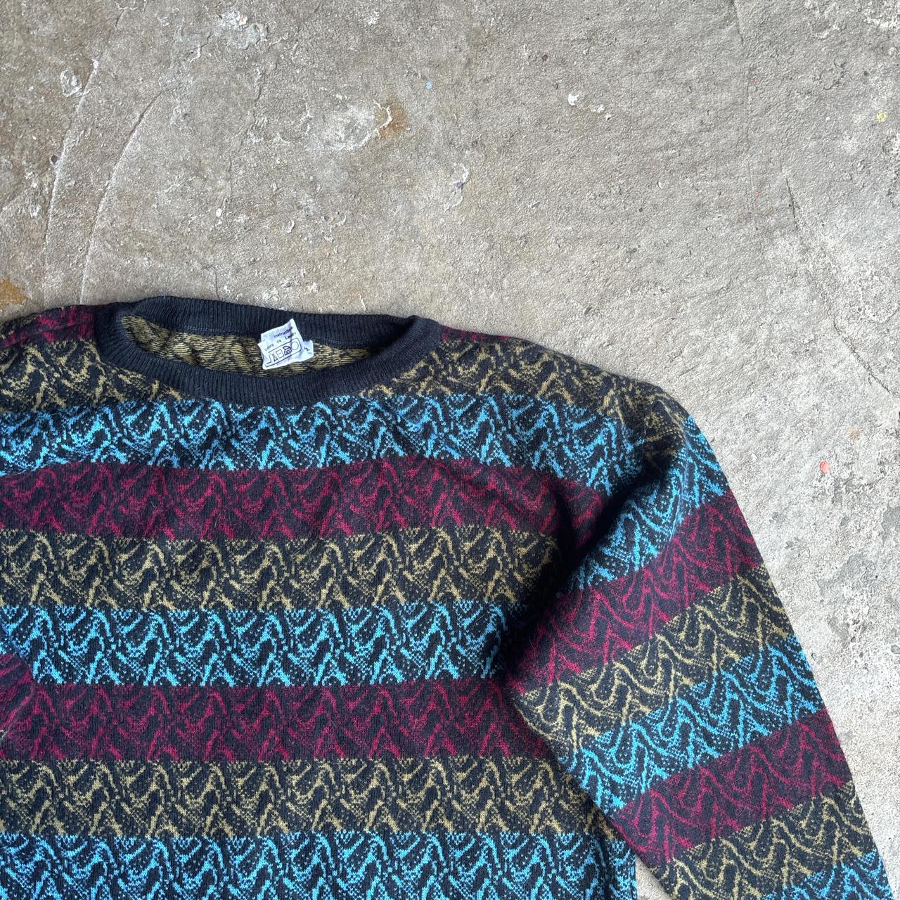 Retro Black/Multi-Coloured Knitted Jumper - M