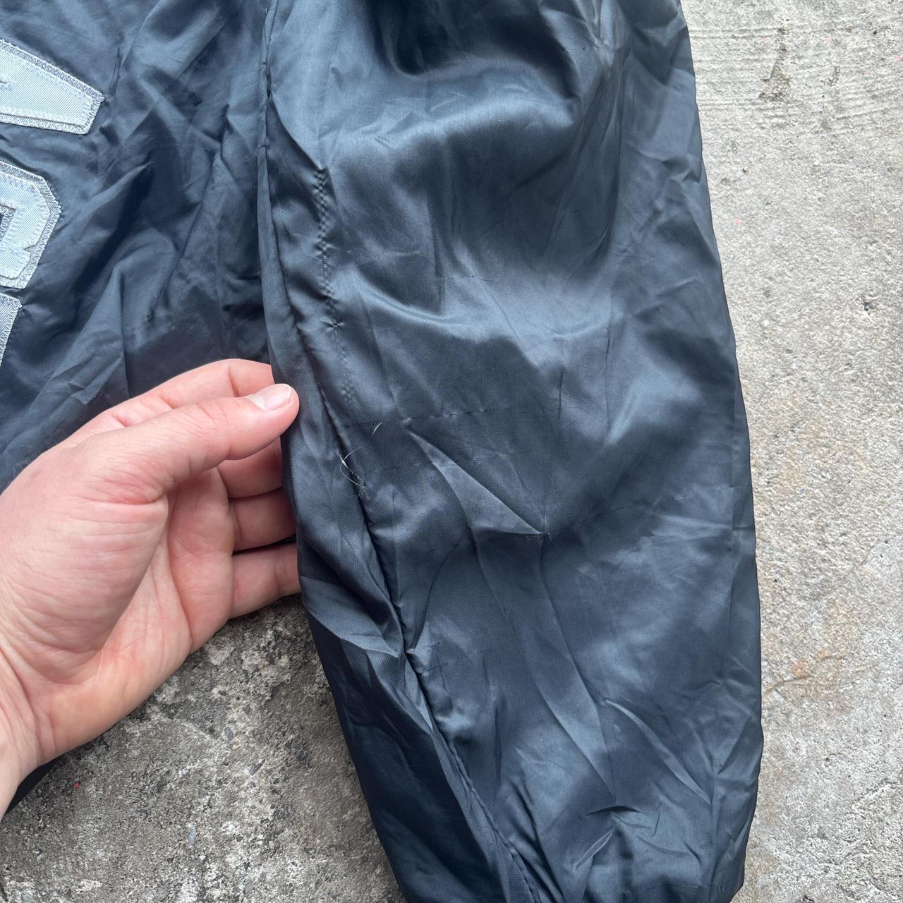 90s black hooded baseball track jacket
