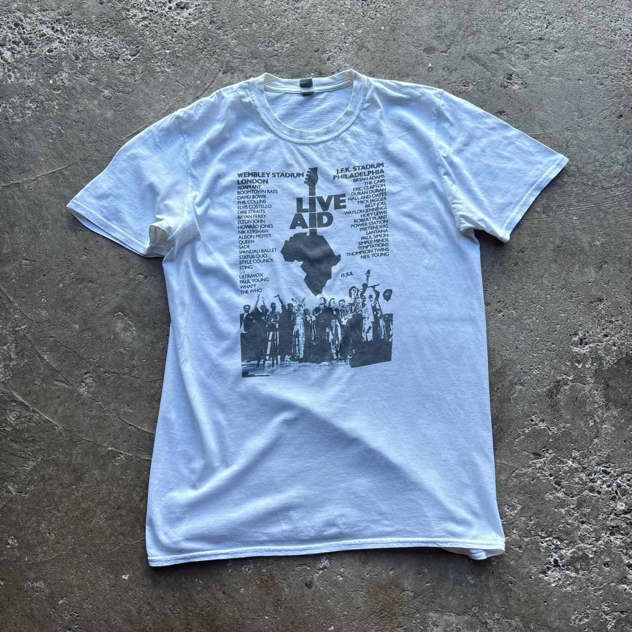 White and black Live Aid graphic tee - M