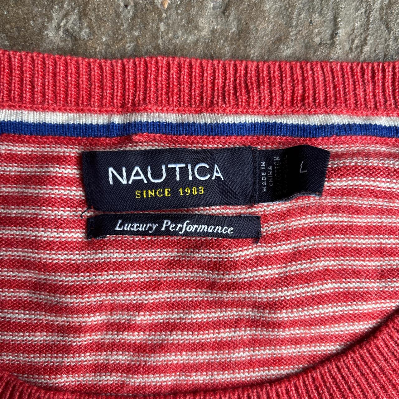 Red & White Striped Nautica Knit Jumper - L