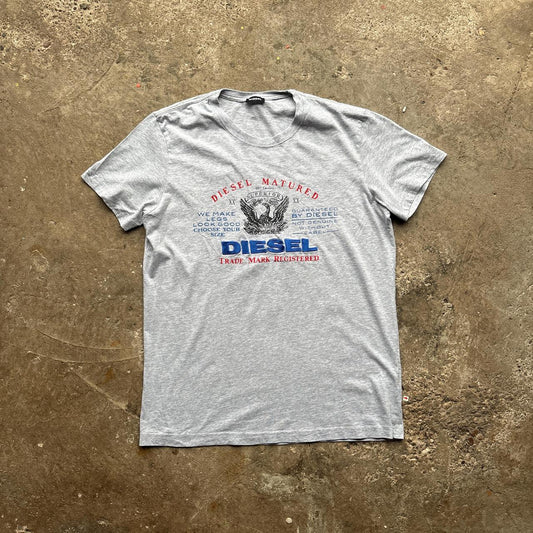 Grey Diesel t-shirt with print and embroidered design
