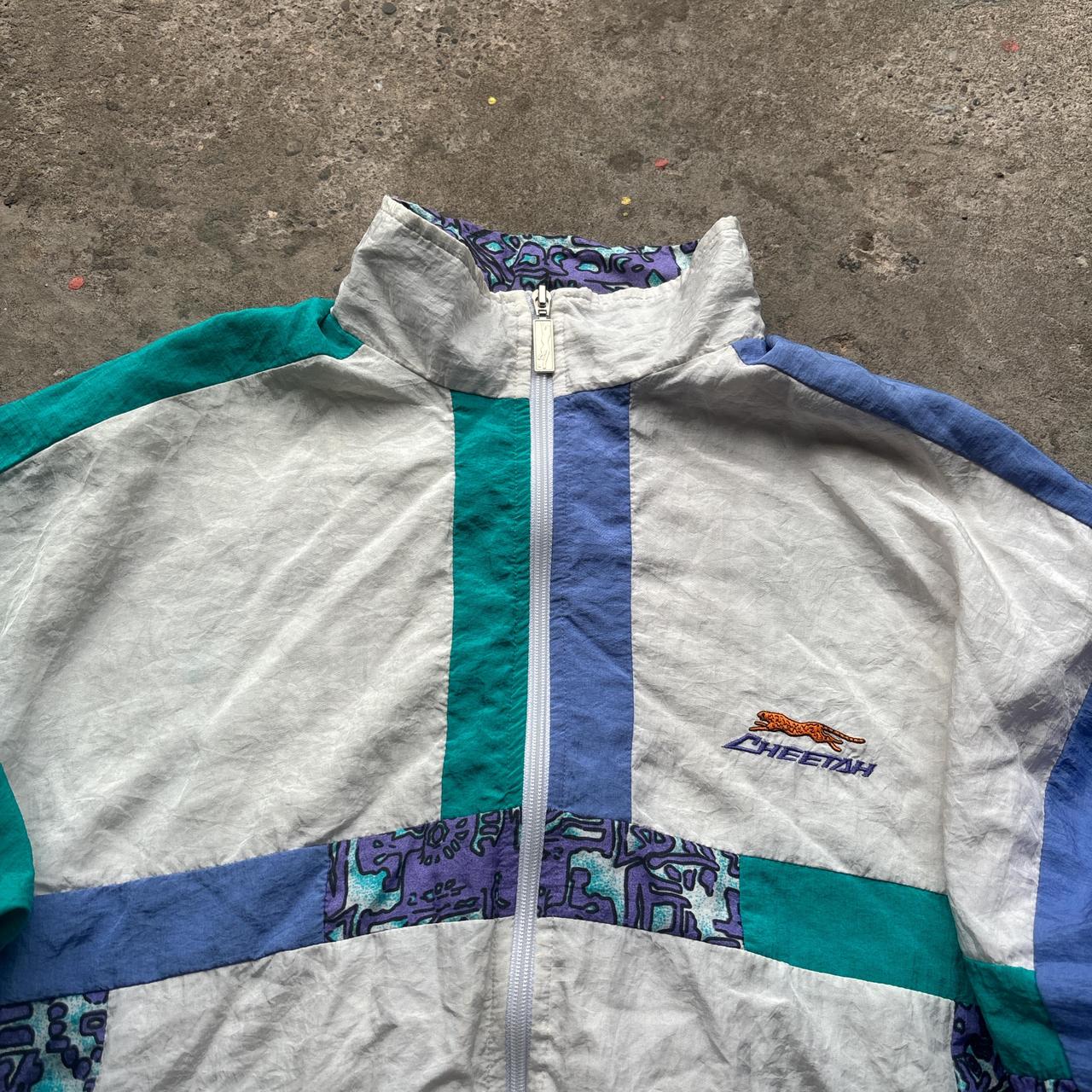 80s White, Green and purple Cheetah track jacket