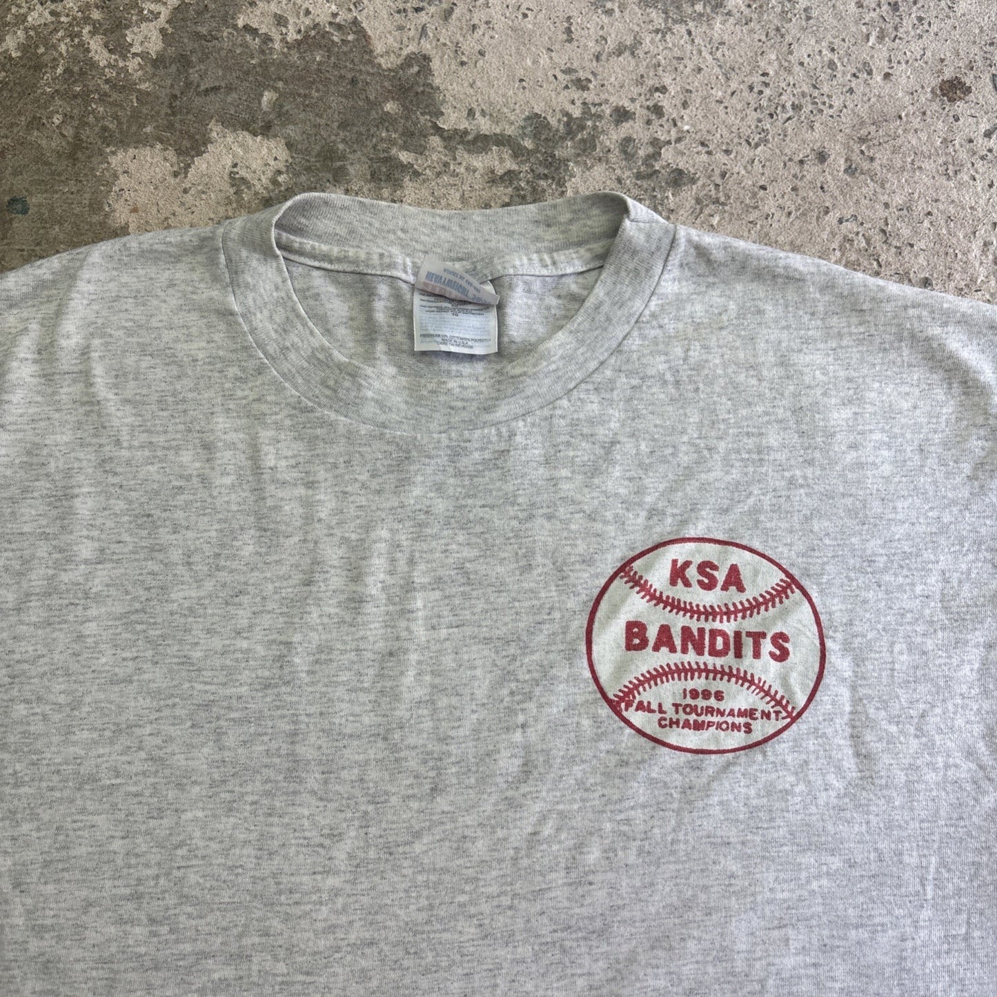 Vintage 90s Grey Graphic Baseball Single Stitch T-shirt | Size: XL
