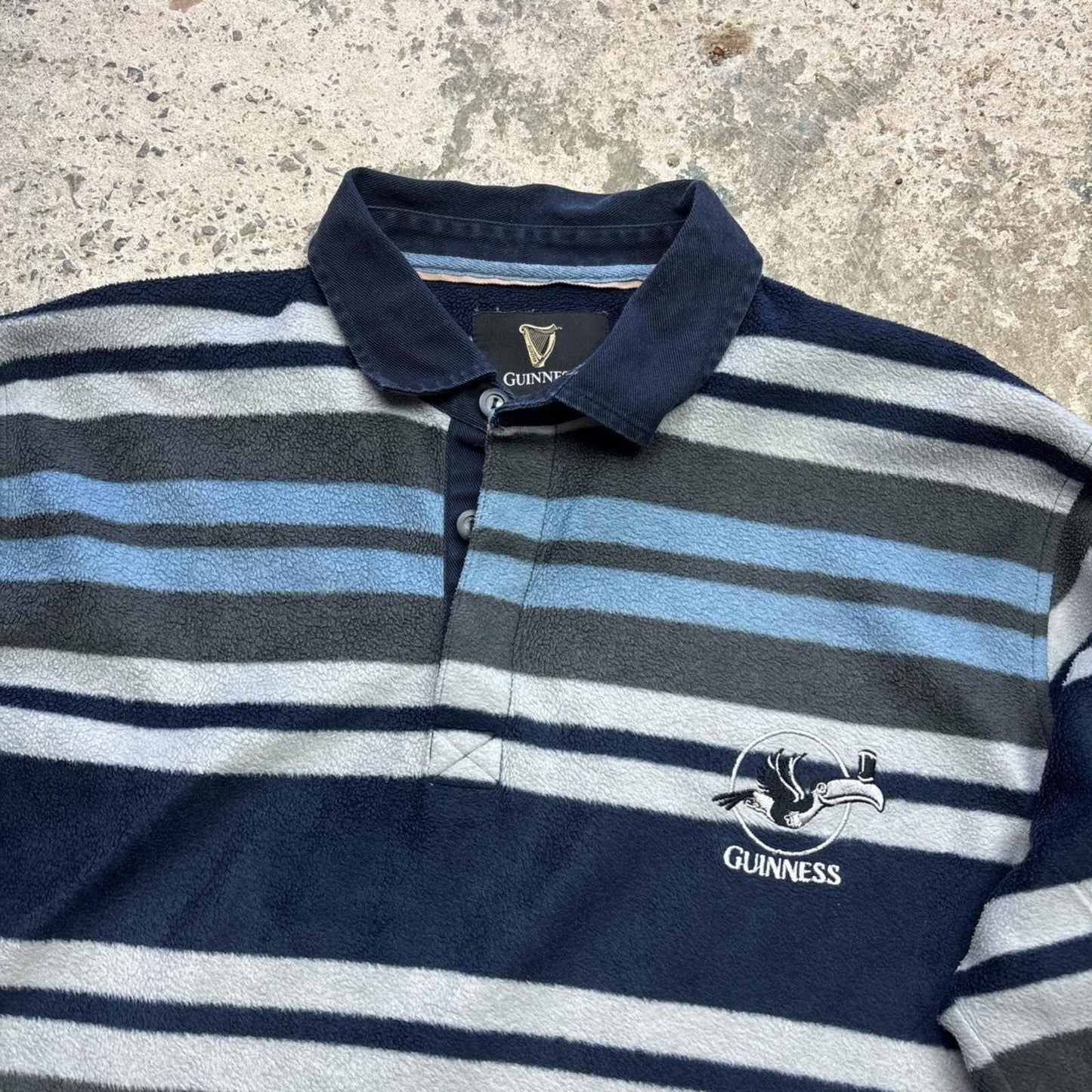 Striped Guinness Fleece Polo Shirt - XL