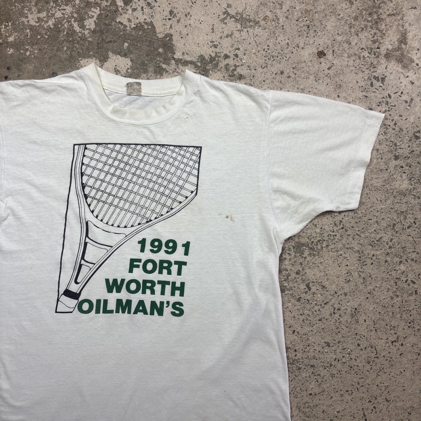 Vintage White Graphic Tennis Single Stitch T-Shirt | Size: L
