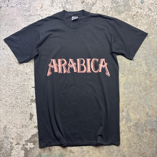 90s Made in USA Black Single Stitch Men’s T-Shirt With ‘Arabica’ Print | XL