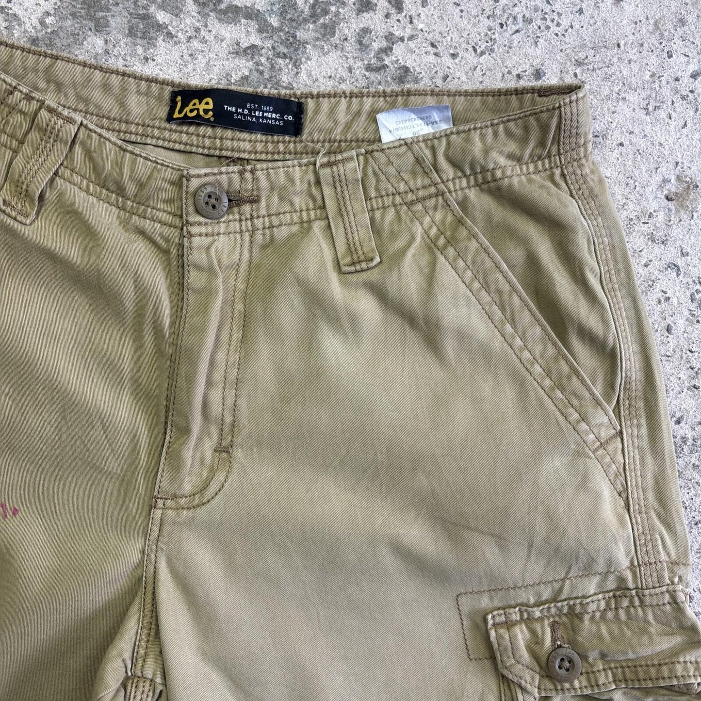 Khaki Green Cotton Lee Cargo Shorts | W30