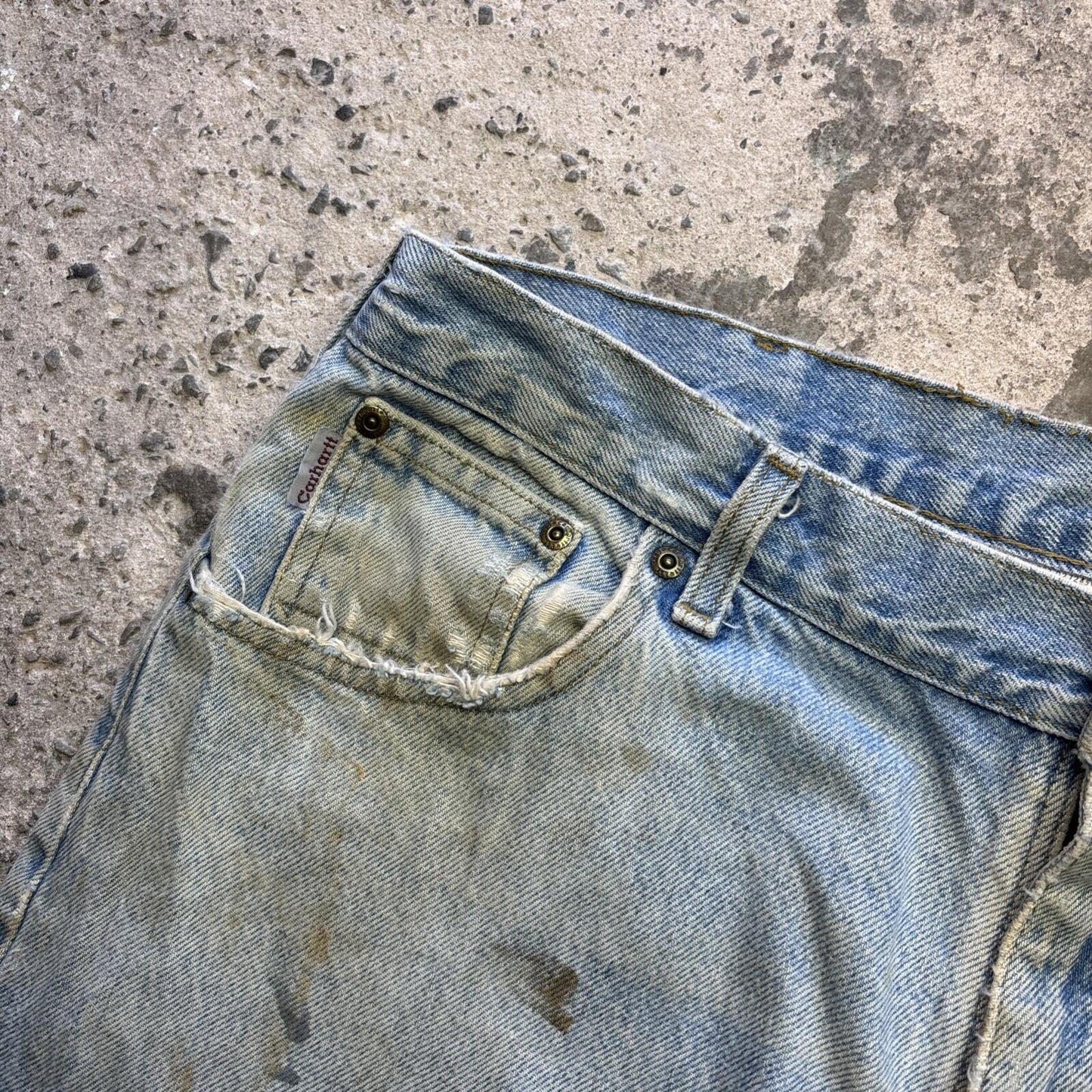 Distressed Carhartt Blue Denim Men’s Jeans - W40L30