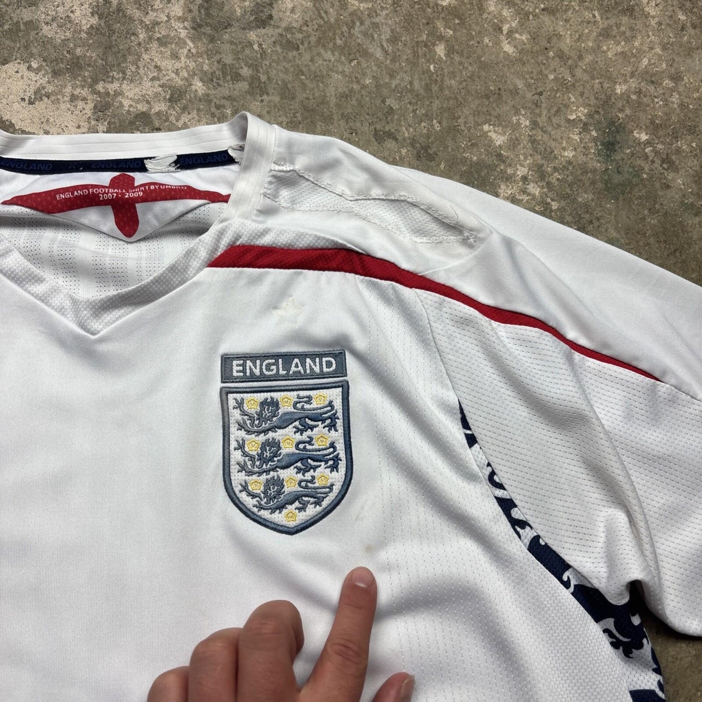 2007-09 White Umbro England Football Men’s Shirt | L