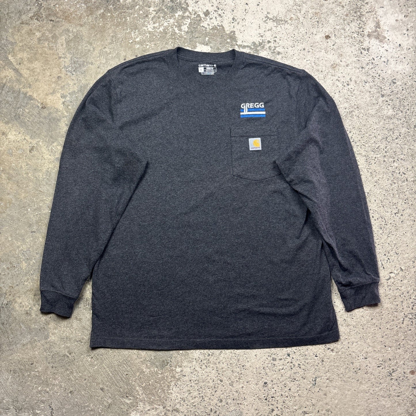 Carhartt Men's Grey Long Sleeve T-Shirt W/ Embroidered Logo | Size: L