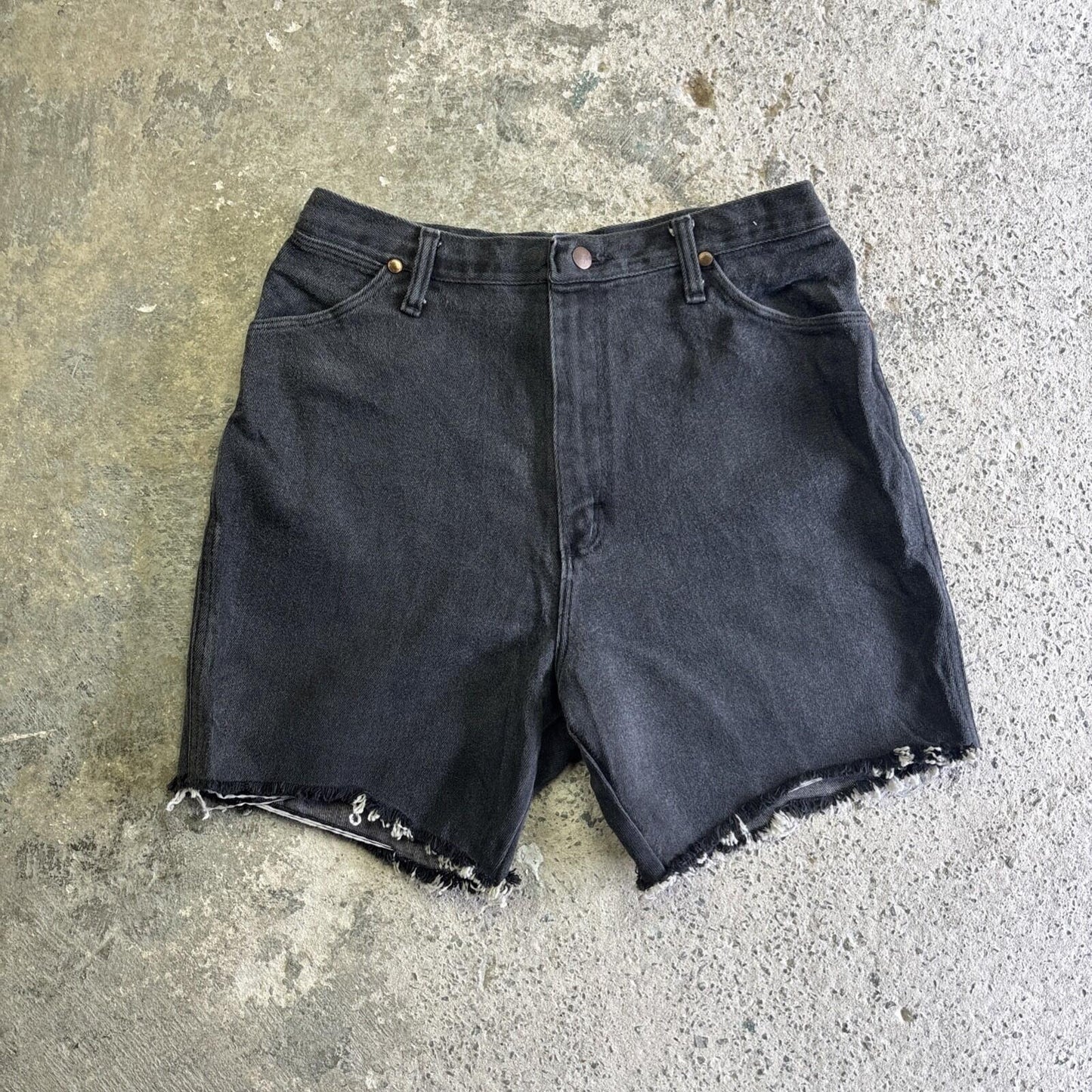 Black Cut Off Wrangler Denim Jean Shorts | W30"