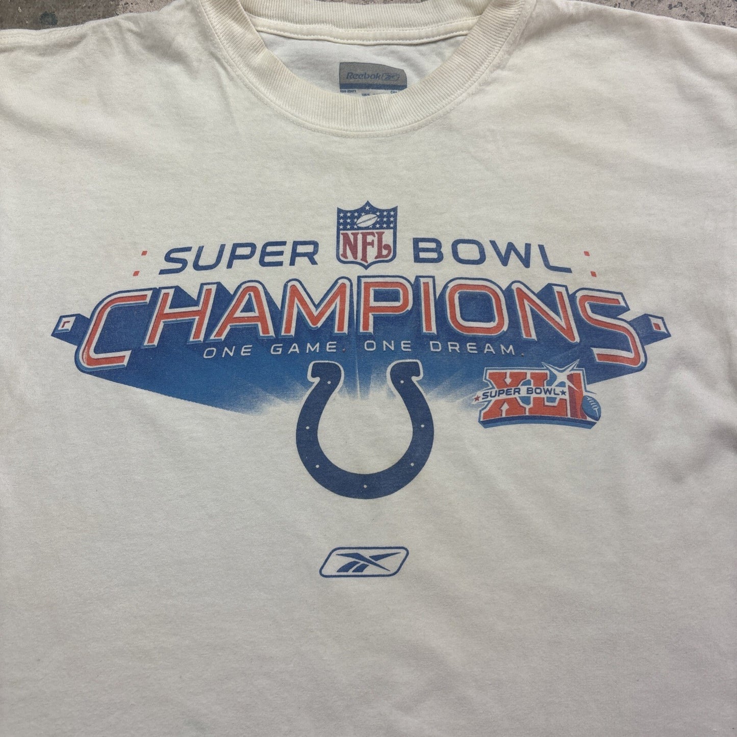 Vintage White Reebok Super Bowl 2007 Graphic T-Shirt | XL